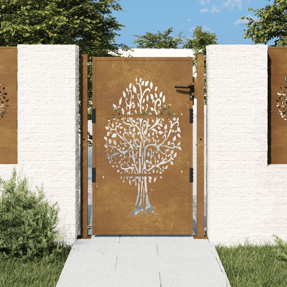vidaXL Puerta de jardín acero corten diseño árbol 105x130 cm