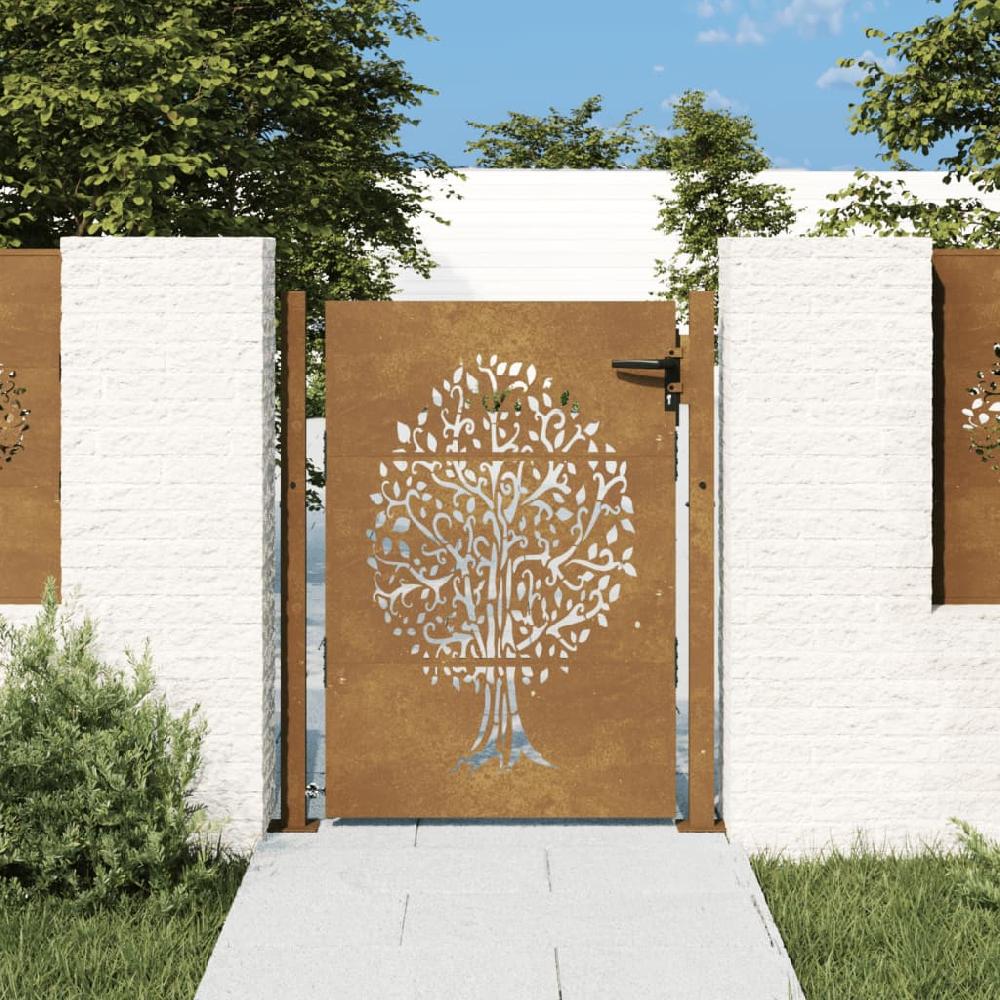 vidaXL Puerta de jardín acero corten diseño árbol 105x155 cm