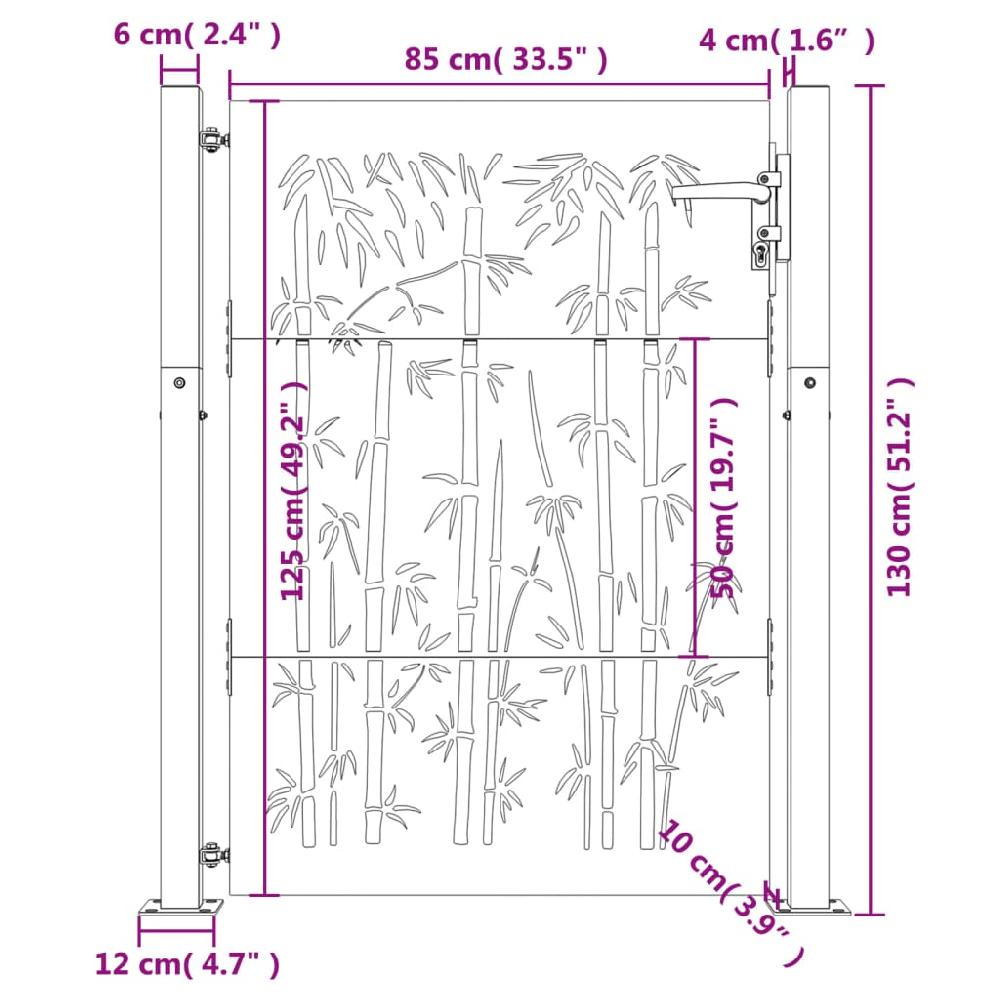 VidaXL Puerta De Jardín Acero Corten Diseño Bambú 105x130 Cm