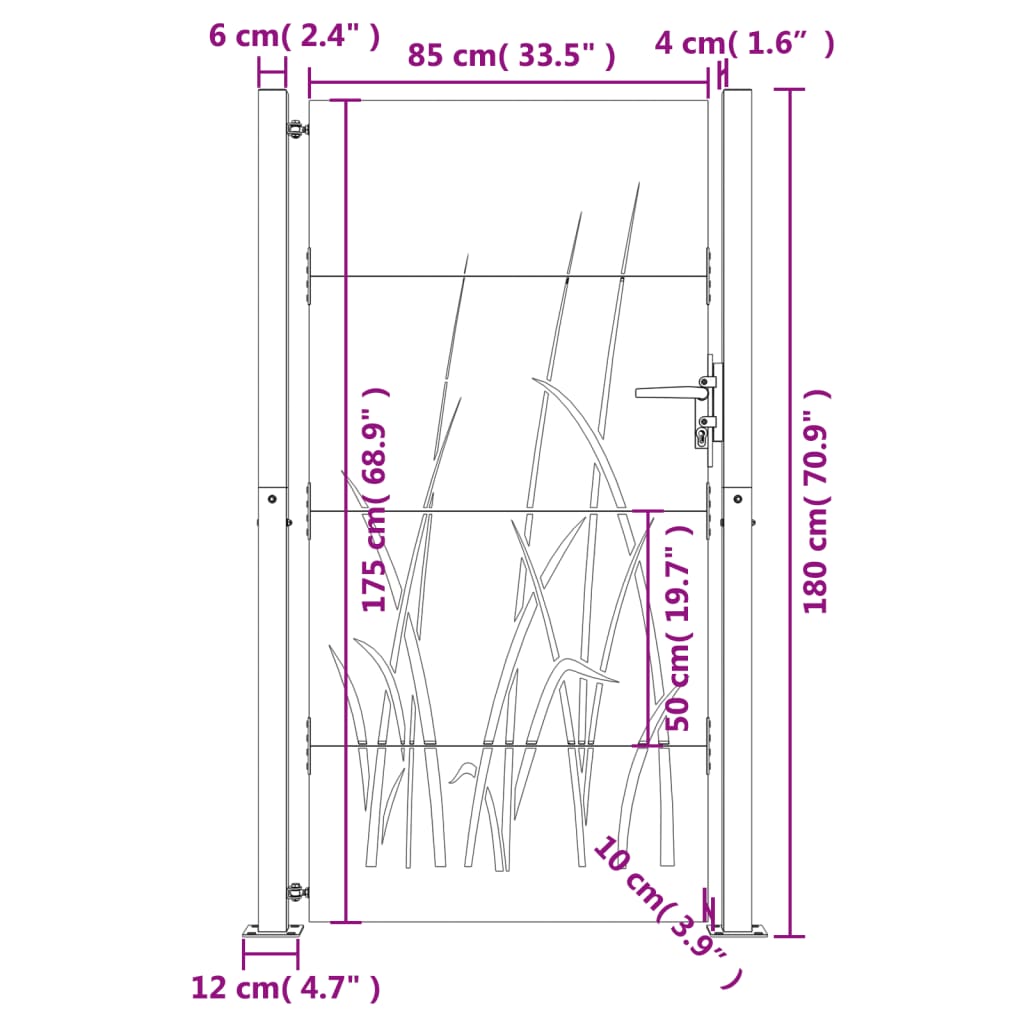 VidaXL Puerta De Jardín Acero Corten Diseño Hierba 105x180 Cm