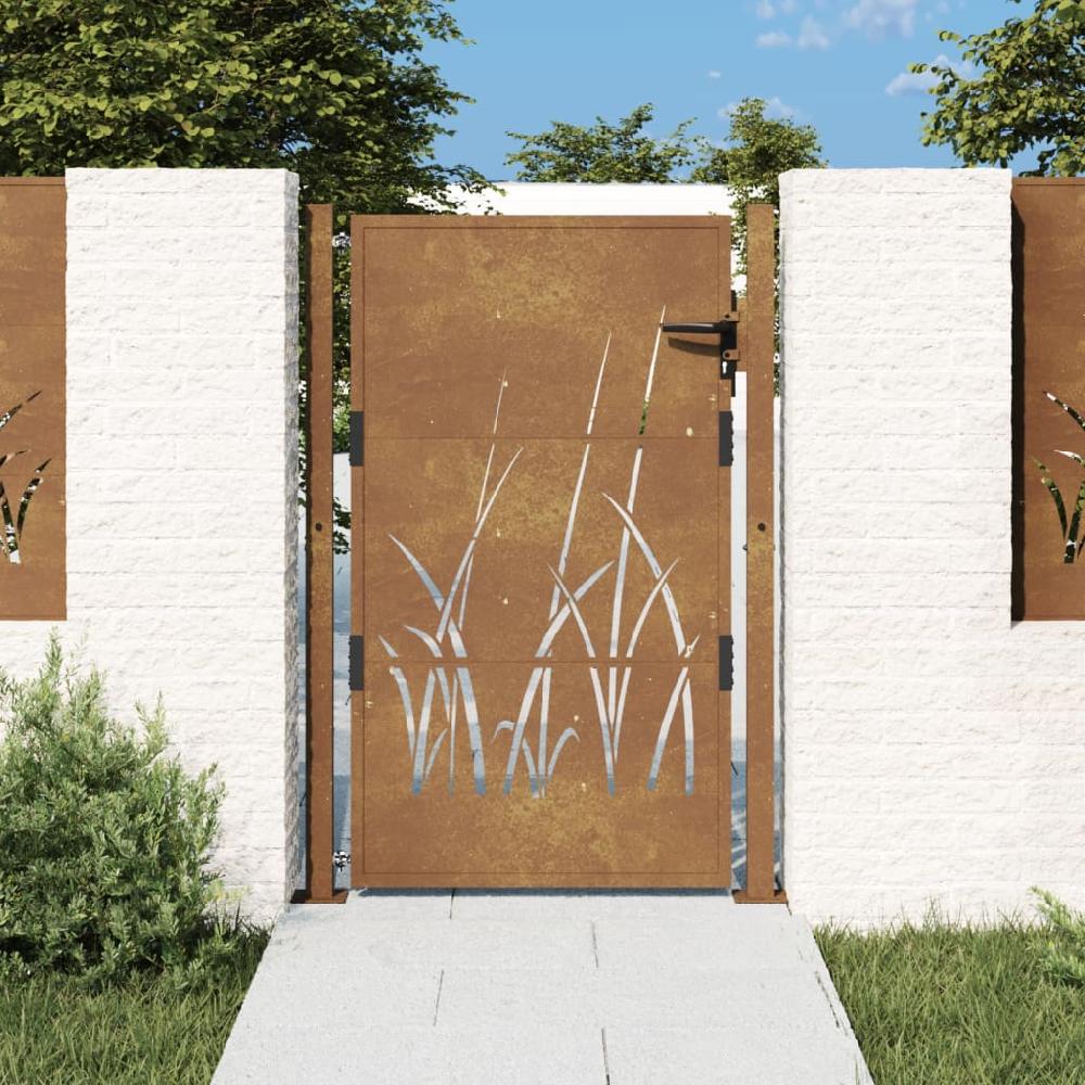 vidaXL Puerta de jardín acero corten diseño hierba 105x155 cm