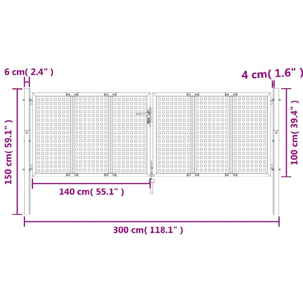 VidaXL Puerta De Jardín Acero Gris Antracita 300x150 Cm