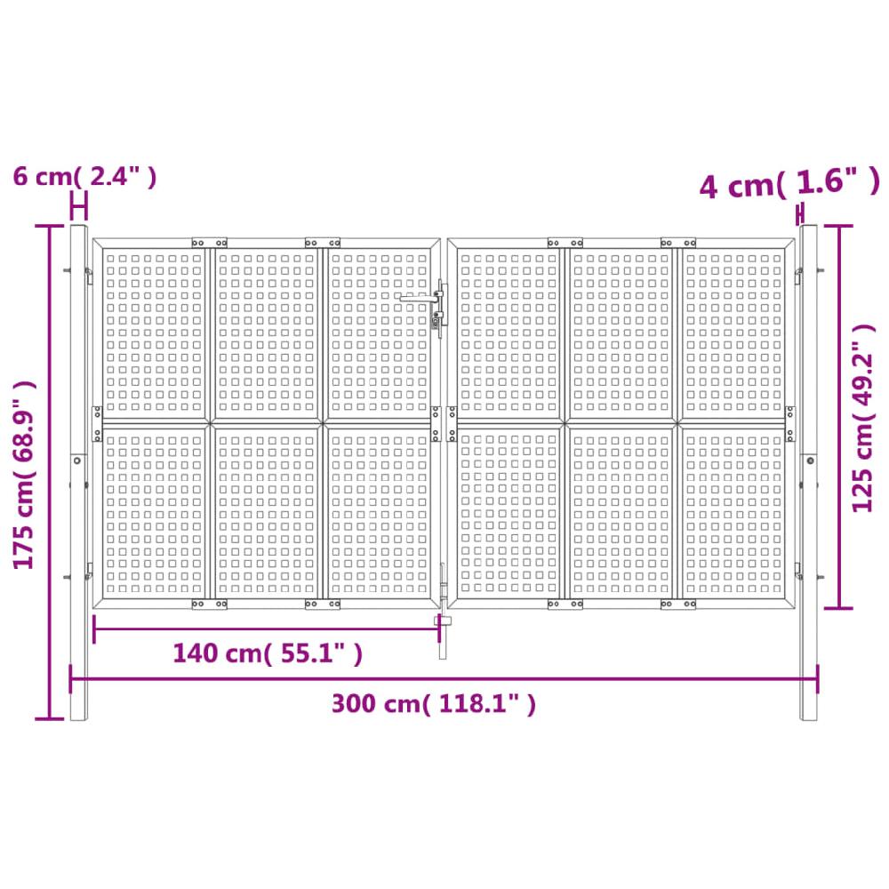 VidaXL Puerta De Jardín Acero Gris Antracita 300x125 Cm