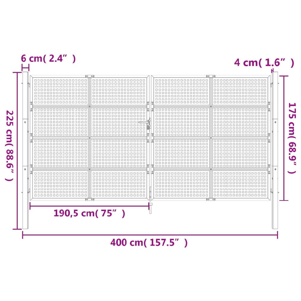 VidaXL Puerta De Jardín Acero Gris Antracita 400x175 Cm