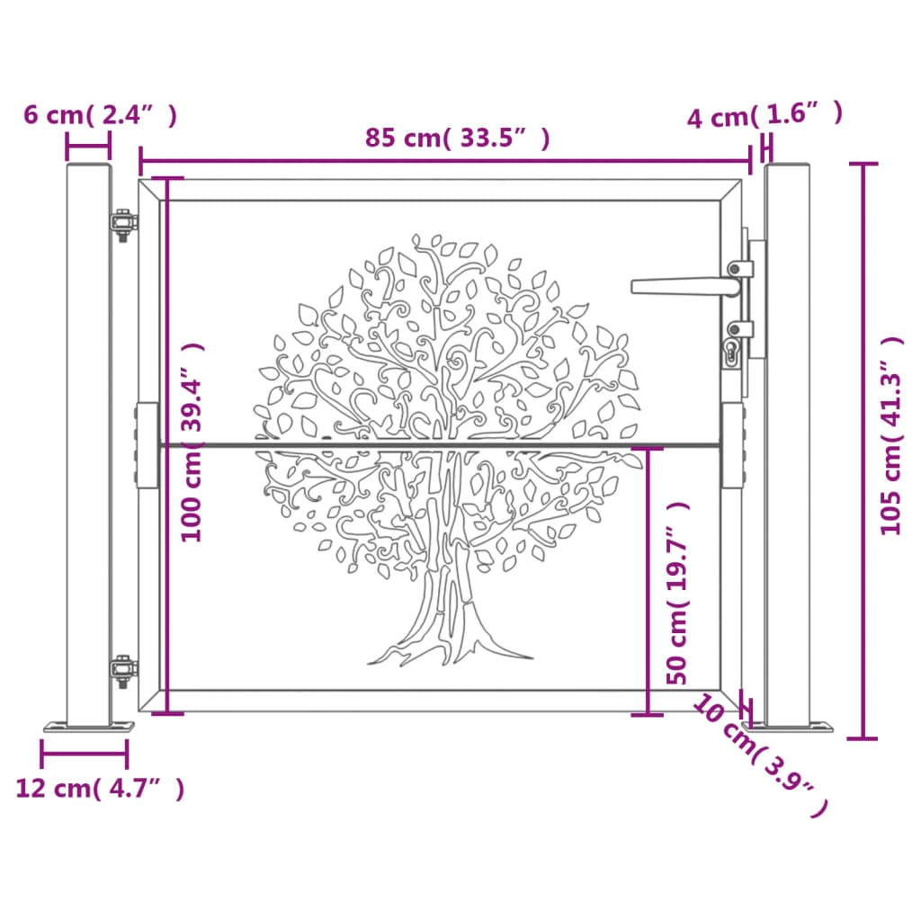 VidaXL Puerta De Jardín Acero Gris Antracita Diseño árbol 105x105 Cm