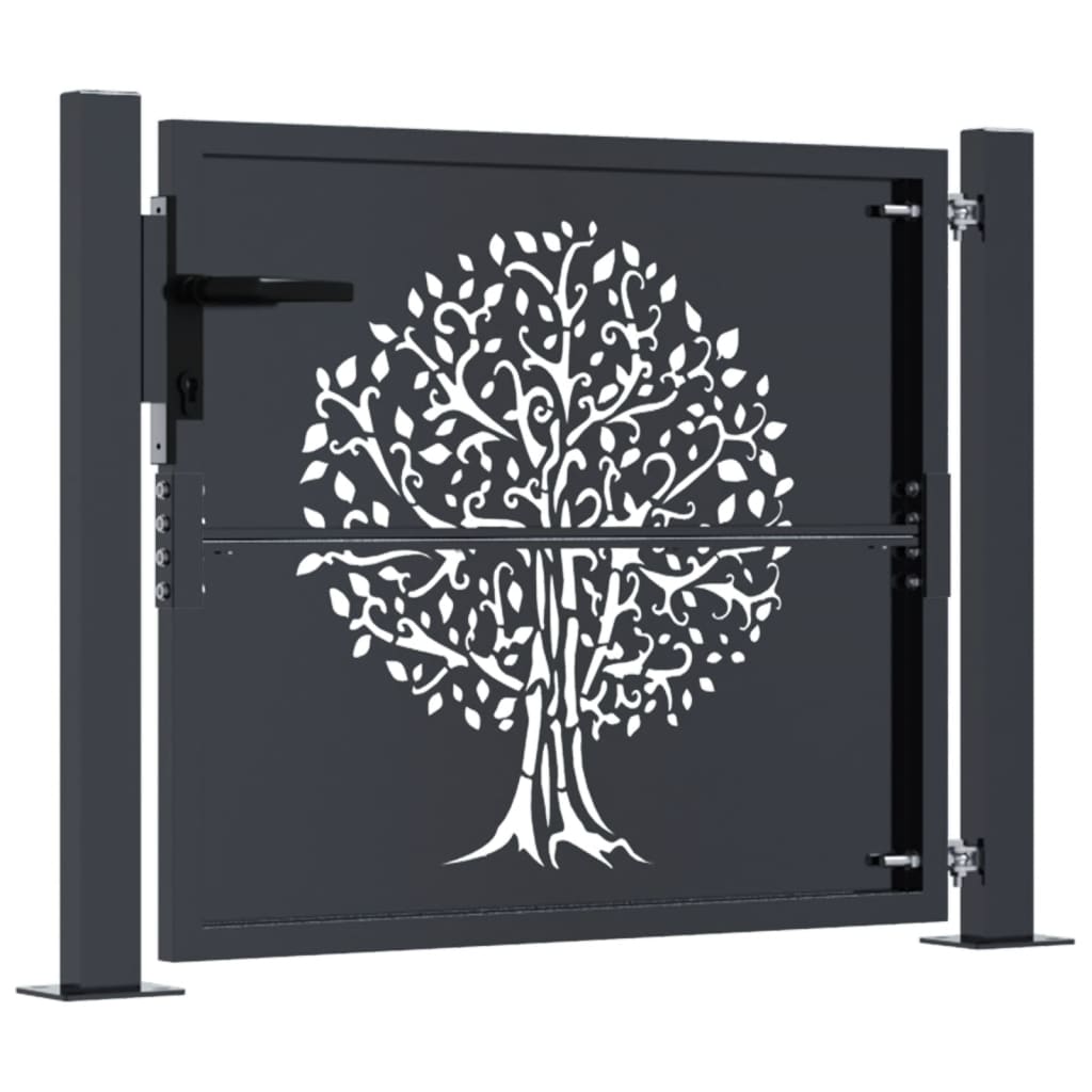 VidaXL Puerta De Jardín Acero Gris Antracita Diseño árbol 105x105 Cm