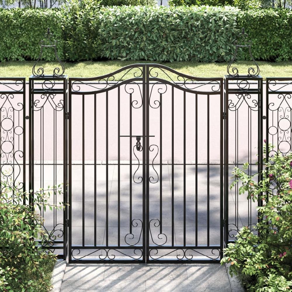 vidaXL Puerta de jardín de hierro forjado negro 121x8x120 cm