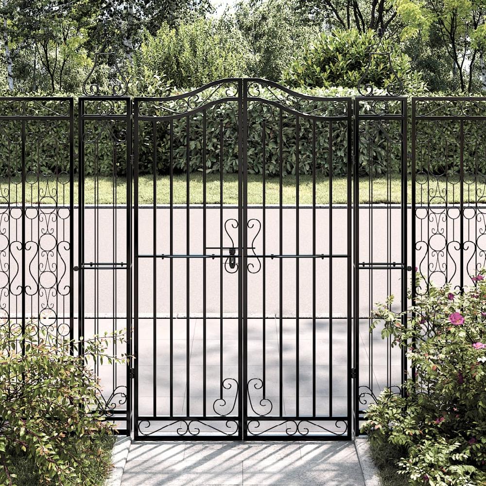 vidaXL Puerta de jardín de hierro forjado negro 121x8x150 cm