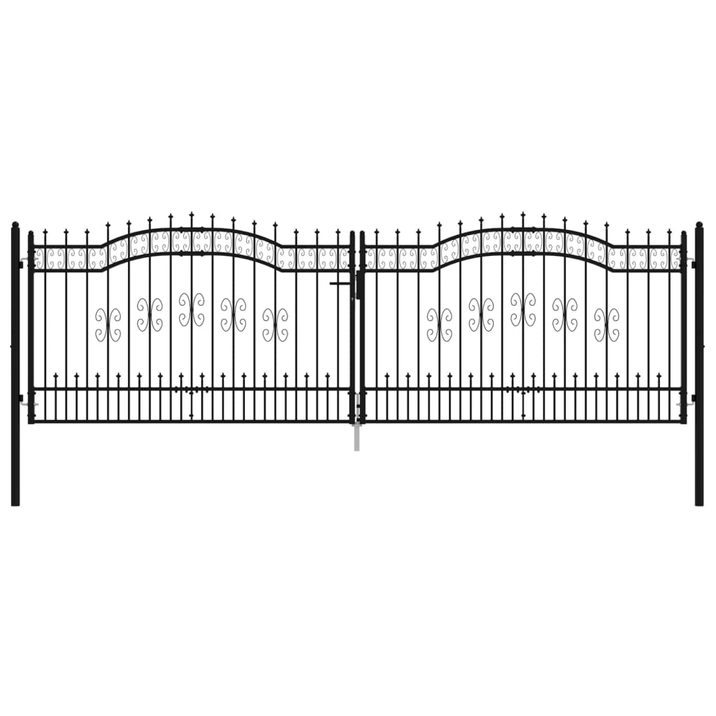 VidaXL Puerta De Valla Punta Lanza Acero Recubierto Negro 406x173 Cm