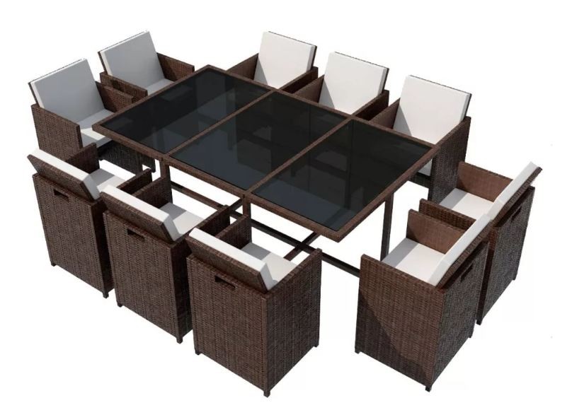 vidaXL Set comedor de jardín 11 pzas y cojines ratán sintético marrón
