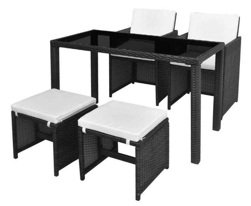 vidaXL Set comedor de jardín 5 piezas y cojines ratán sintético negro