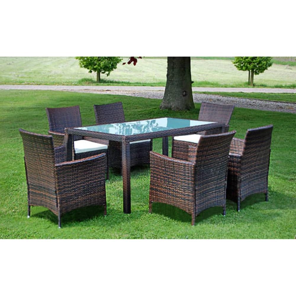 vidaXL Set comedor de jardín 7 piezas y cojines ratán sintético marrón
