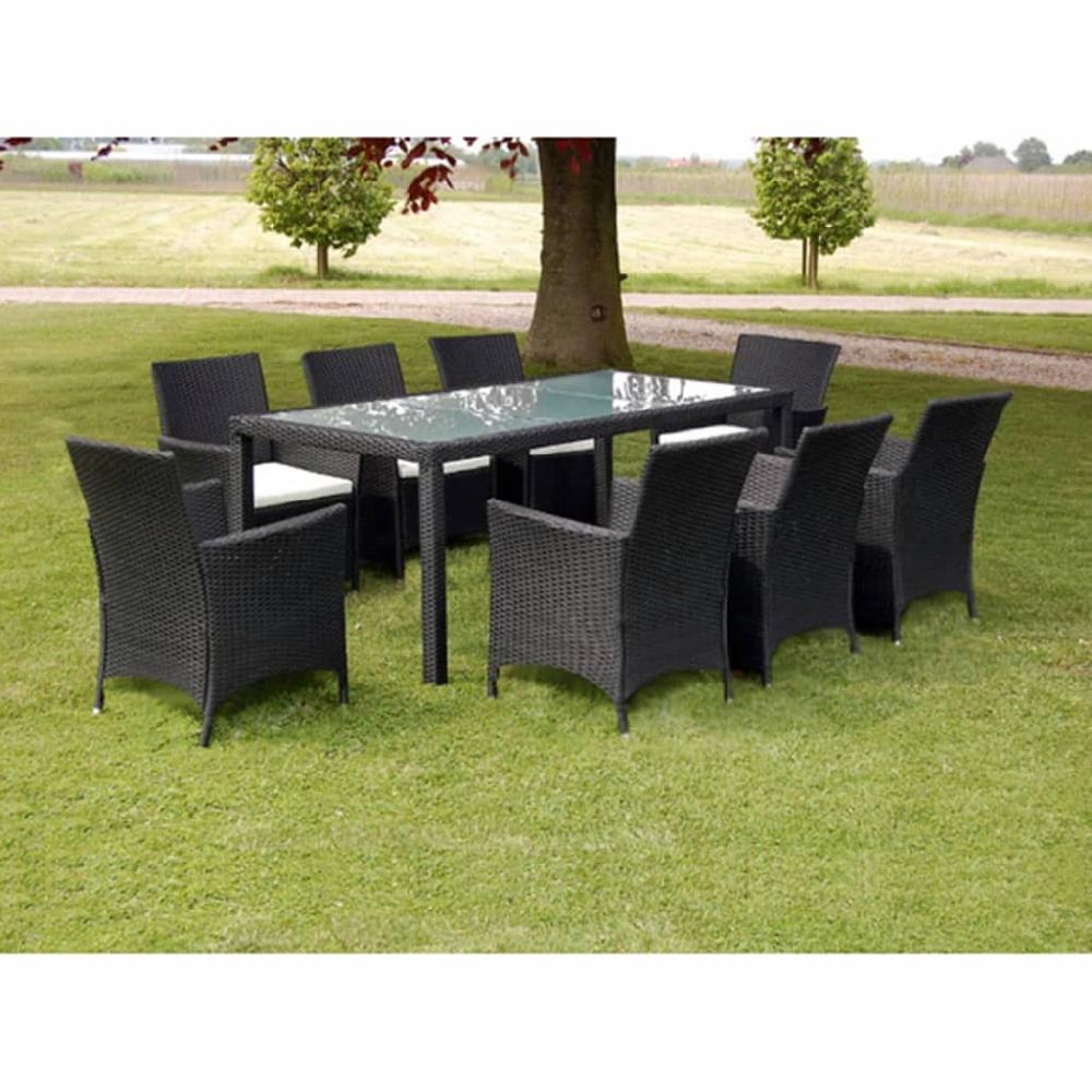 vidaXL Set comedor de jardín 9 piezas y cojines ratán sintético negro