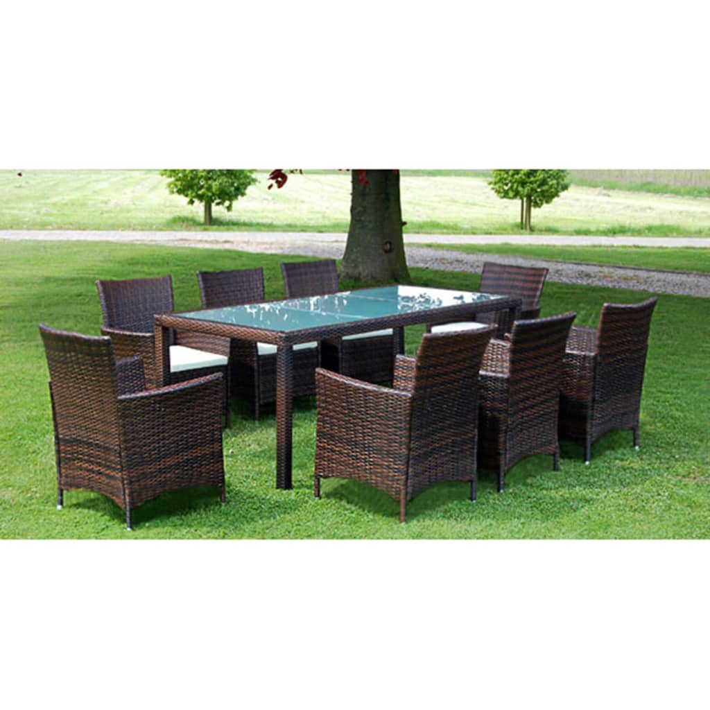 vidaXL Set comedor de jardín 9 piezas y cojines ratán sintético marrón