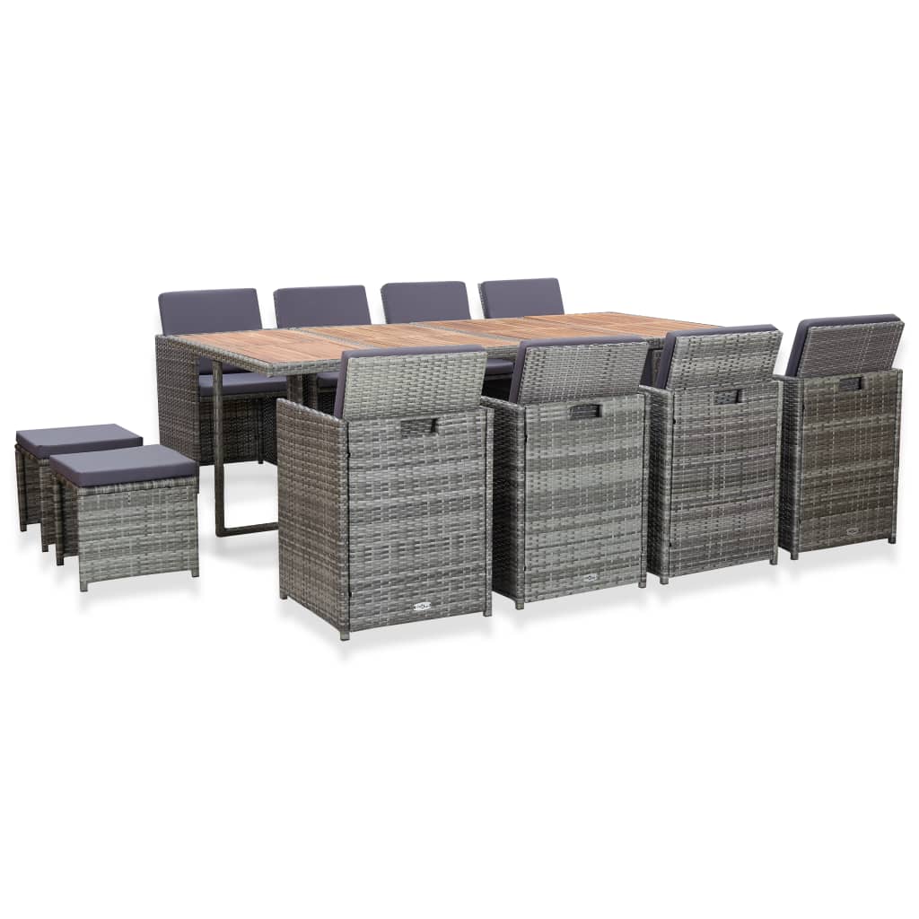 VidaXL Set Comedor Jardín 13 Pzas Ratán Sintético Y Madera Acacia Gris