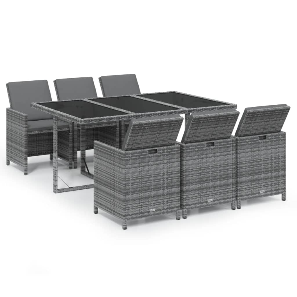 VidaXL Set Comedor Jardín 7 Pzas Y Cojines Ratán Sintético Gris