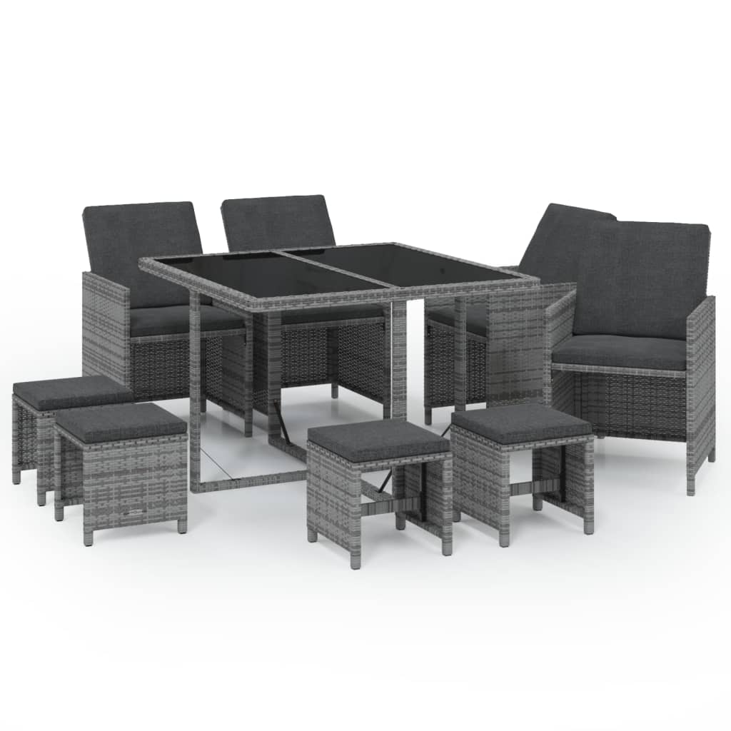 VidaXL Set Comedor Jardín 9 Pzas Y Cojines Ratán Sintético Gris