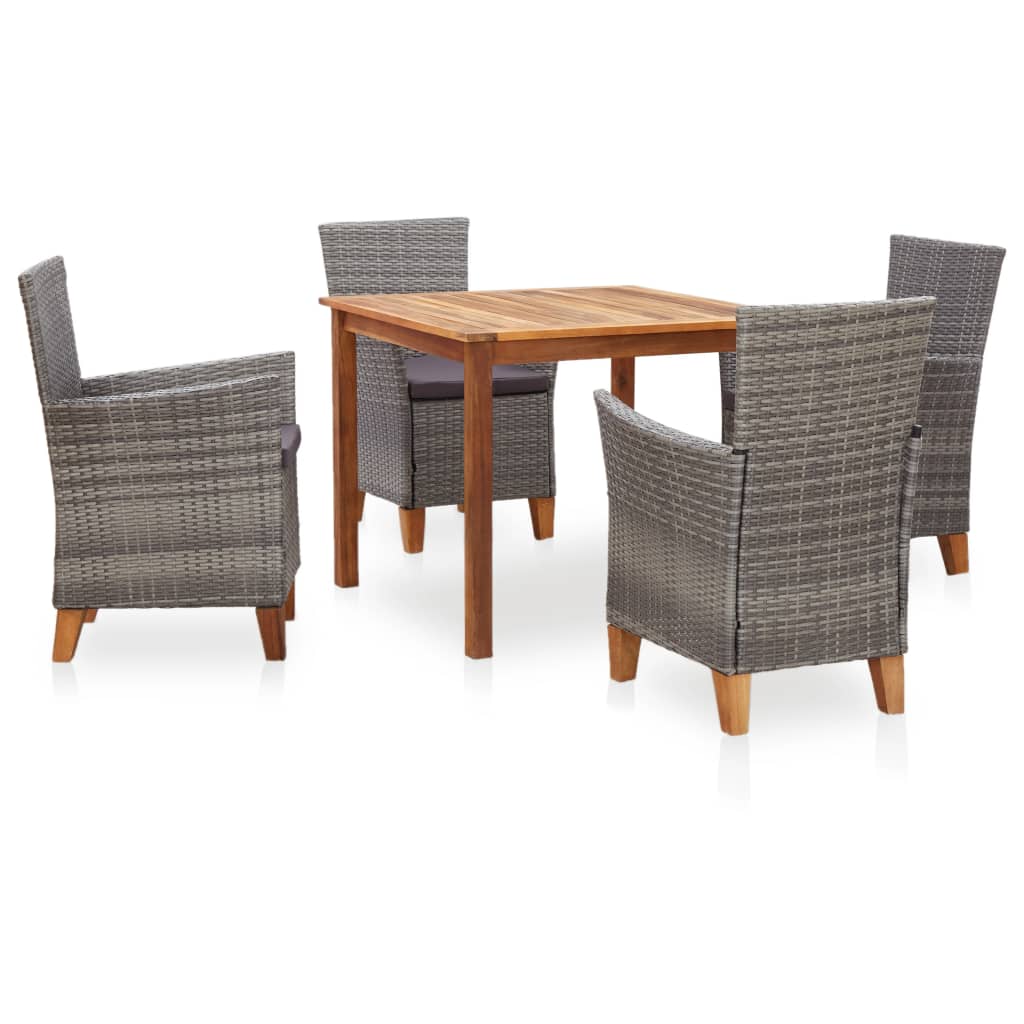 vidaXL Set de comedor 5 pzas ratán sintético madera maciza acacia gris