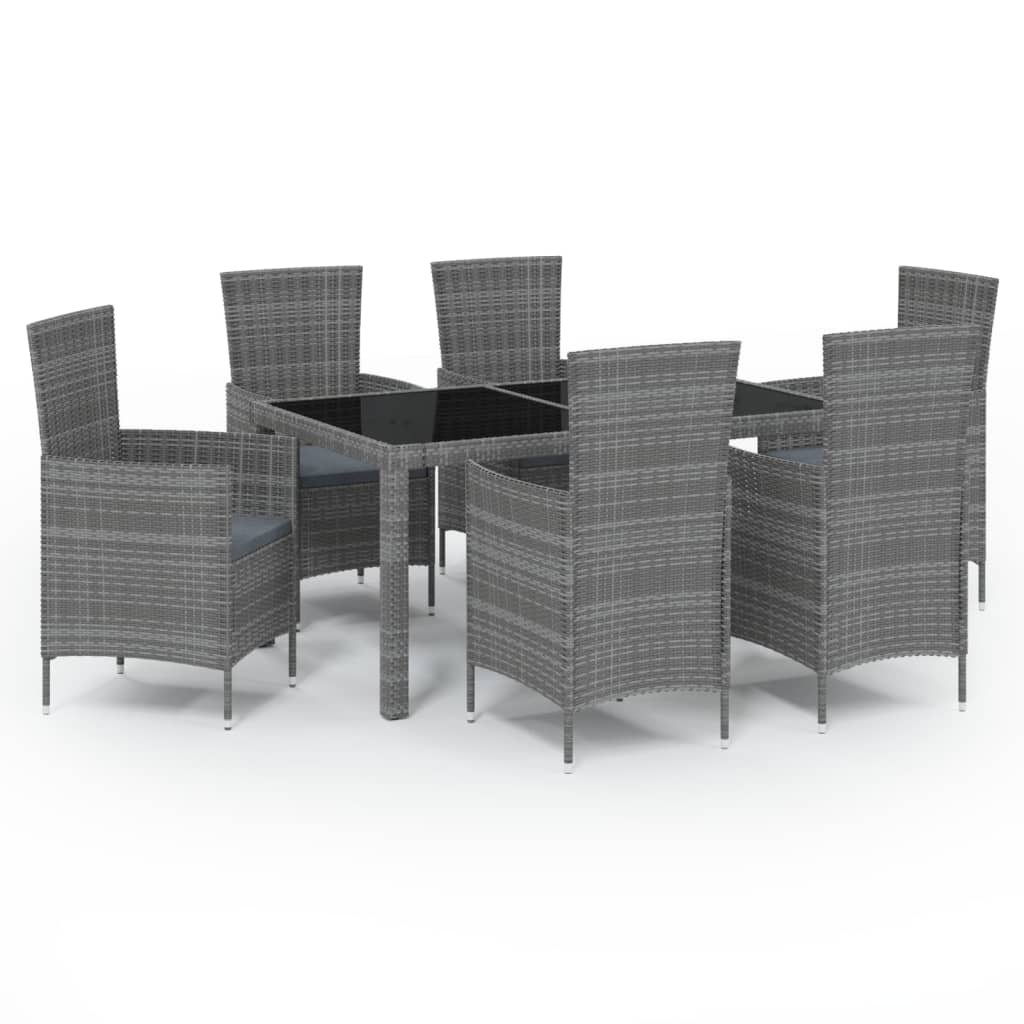 VidaXL Set De Comedor De Jardín 7 Pzas Y Cojines Ratán Sintético Gris