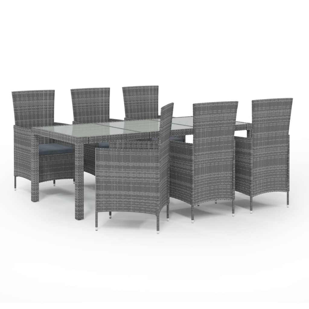 VidaXL Set De Comedor De Jardín 7 Pzas Y Cojines Ratán Sintético Gris