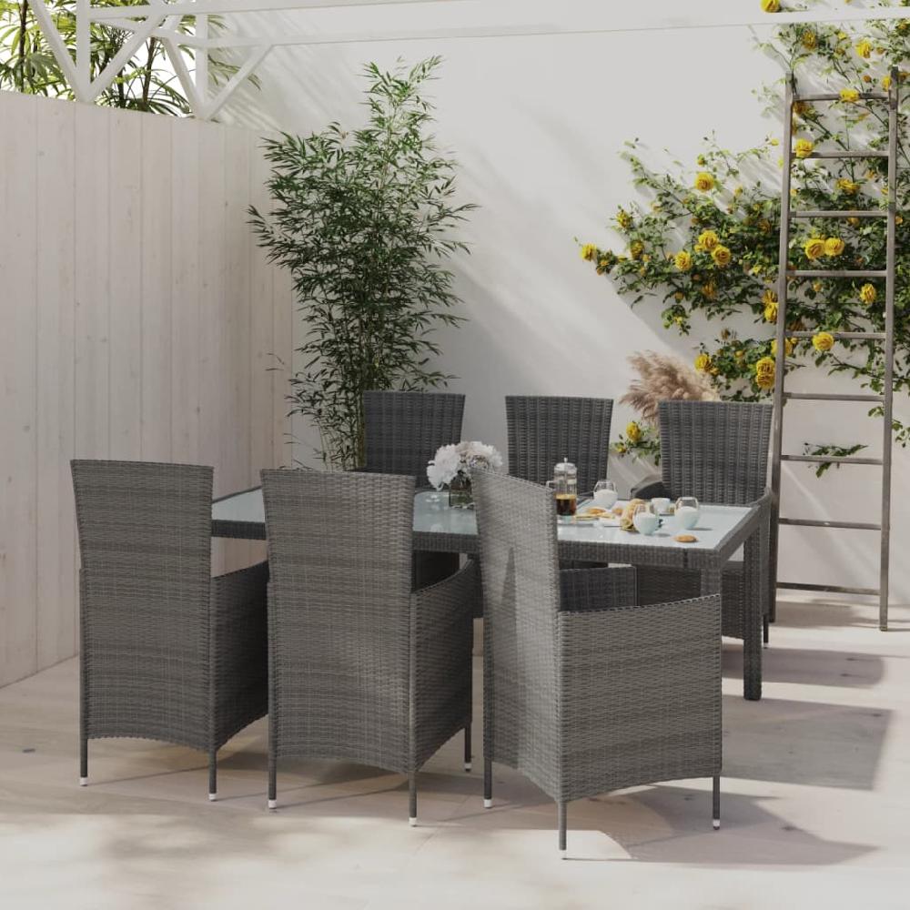 vidaXL Set de comedor de jardín 7 pzas y cojines ratán sintético gris