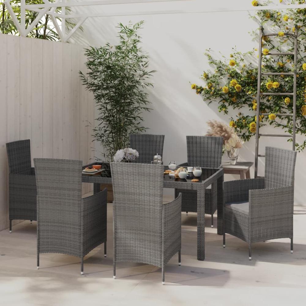 vidaXL Set de comedor de jardín 7 pzas y cojines ratán sintético gris