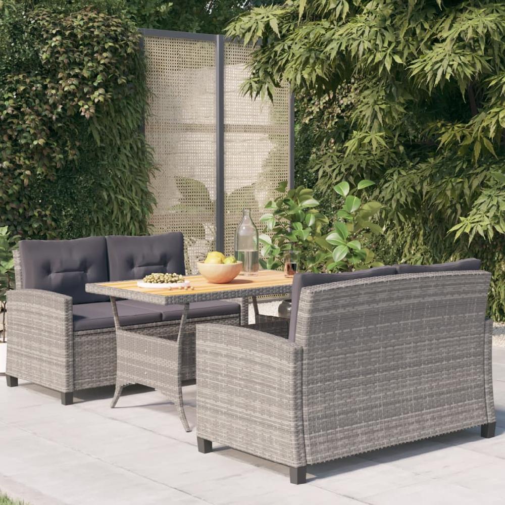 vidaXL Set de comedor jardín 3 piezas con cojines ratán sintético gris