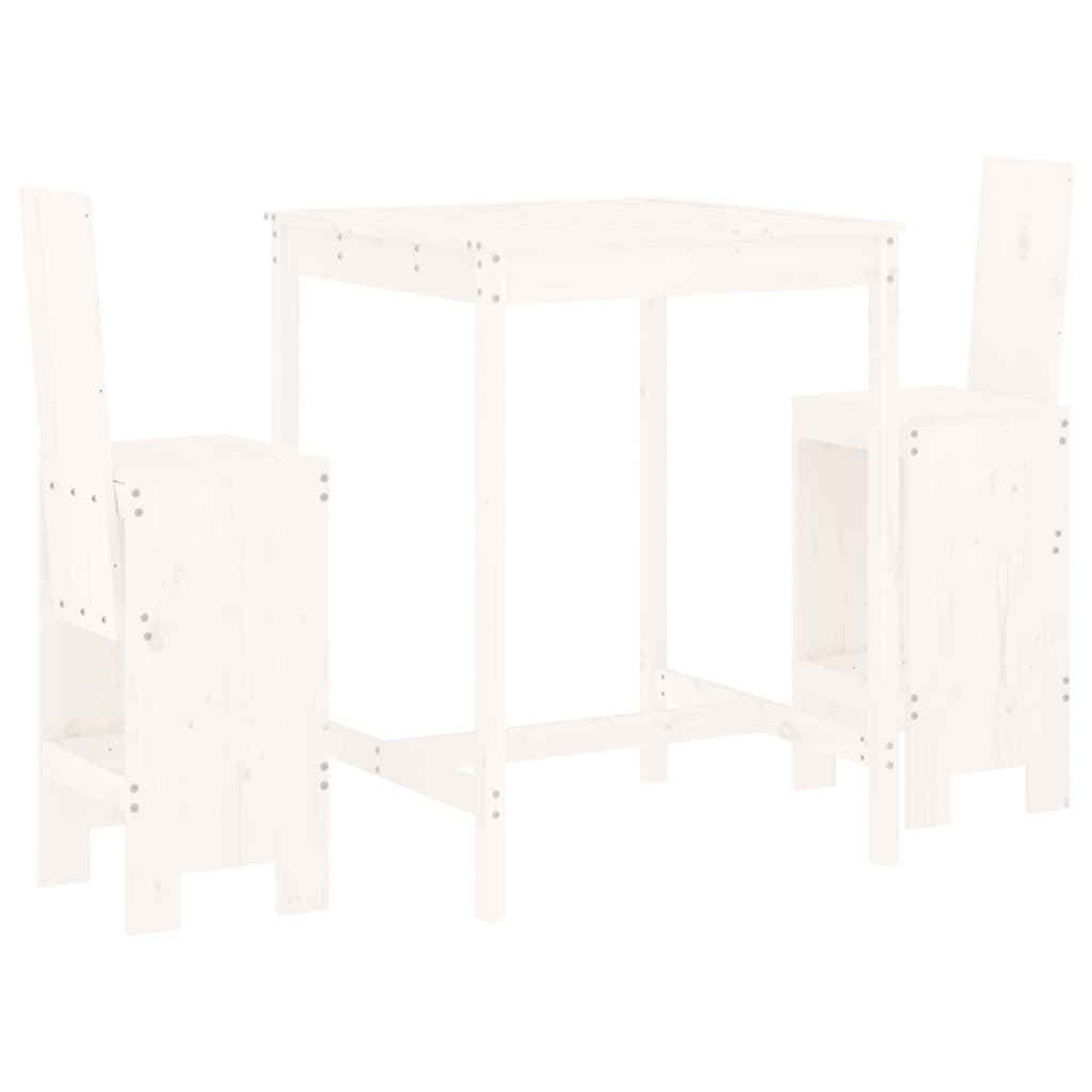 VidaXL Set De Mesa Y Taburetes Altos Jardín 3 Pzas Madera Pino Blanco