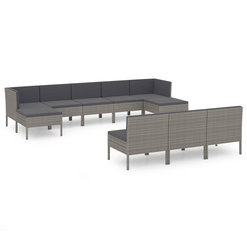 VidaXL Set De Muebles De Jardín 10 Pzas Y Cojines Ratán Sintético Gris