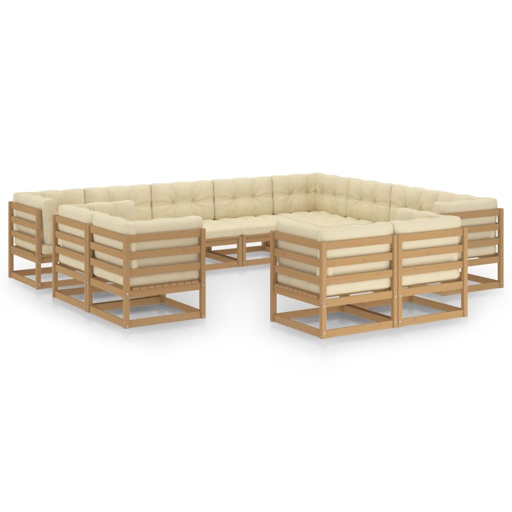 VidaXL Set De Muebles De Jardín 12 Pzs Cojines Madera Pino Marrón Miel