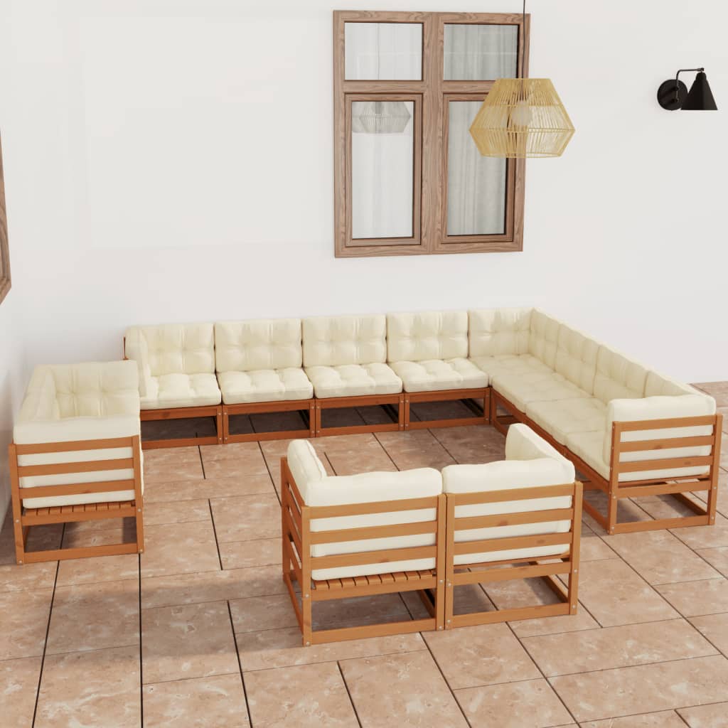 vidaXL Set de muebles de jardín 12 pzs cojines madera pino marrón miel