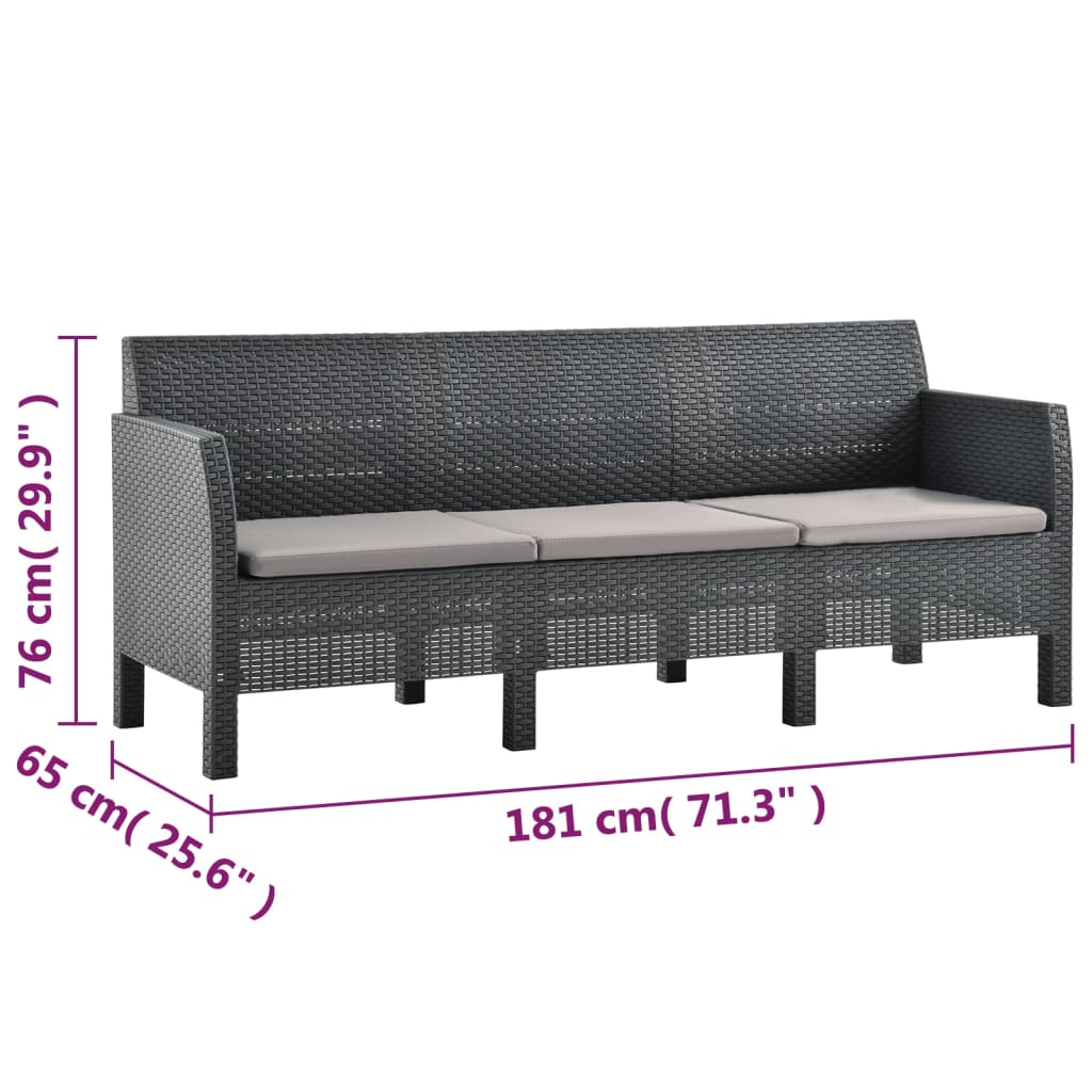 VidaXL Set De Muebles De Jardín 2 Pzas Cojines PP Ratán Gris Antracita