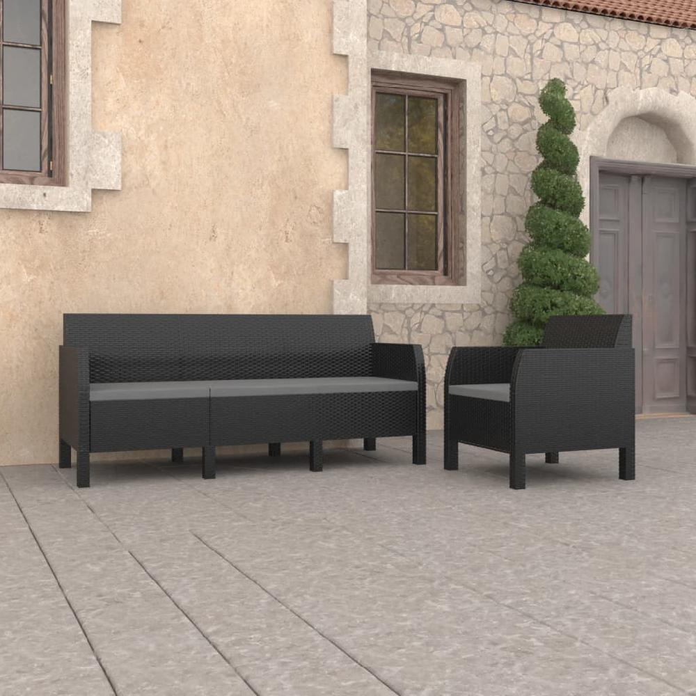 vidaXL Set de muebles de jardín 2 pzas cojines PP ratán gris antracita
