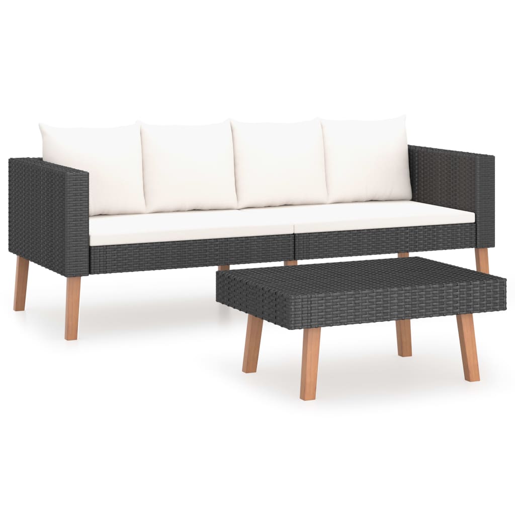 VidaXL Set De Muebles De Jardín 2 Pzas Y Cojines Ratán Sintético Negro