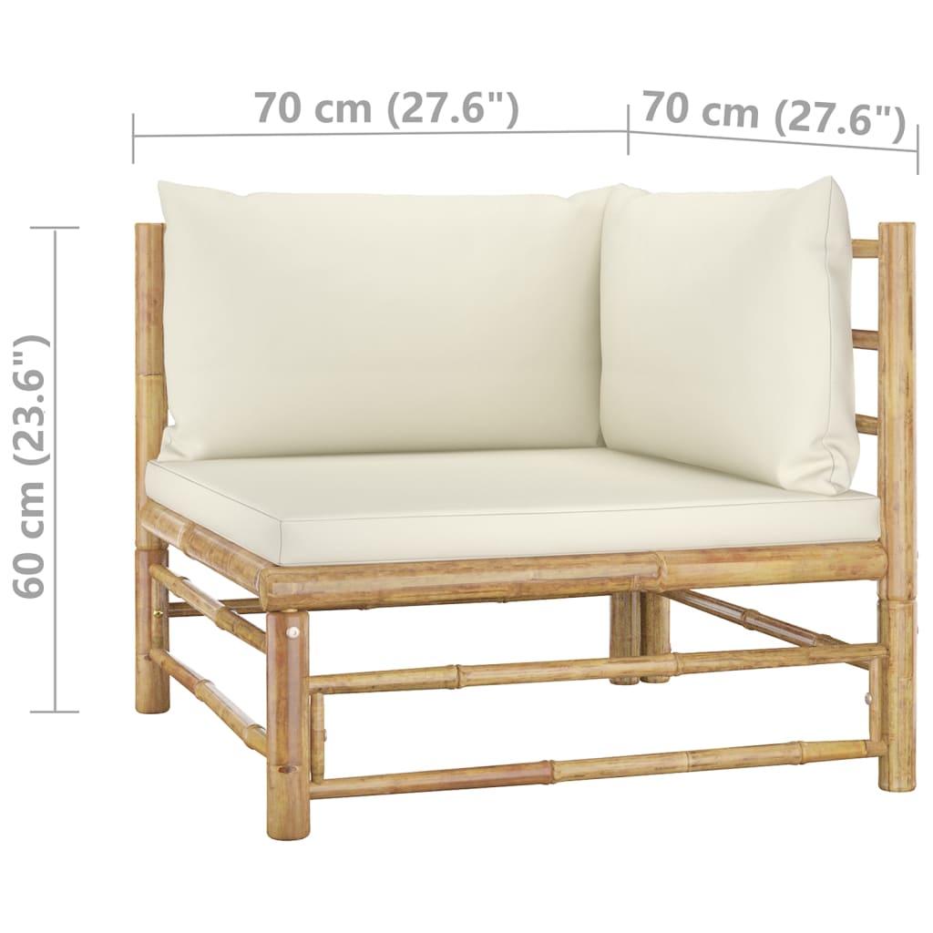 VidaXL Set De Muebles De Jardín 3 Piezas Bambú Y Cojines Blanco Crema