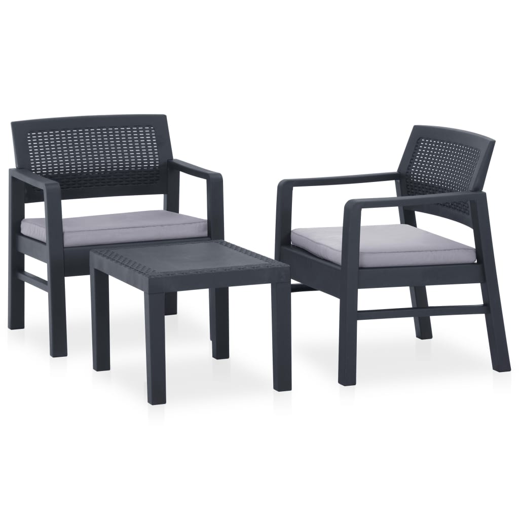 VidaXL Set De Muebles De Jardín 3 Piezas Con Cojines Plástico Gris