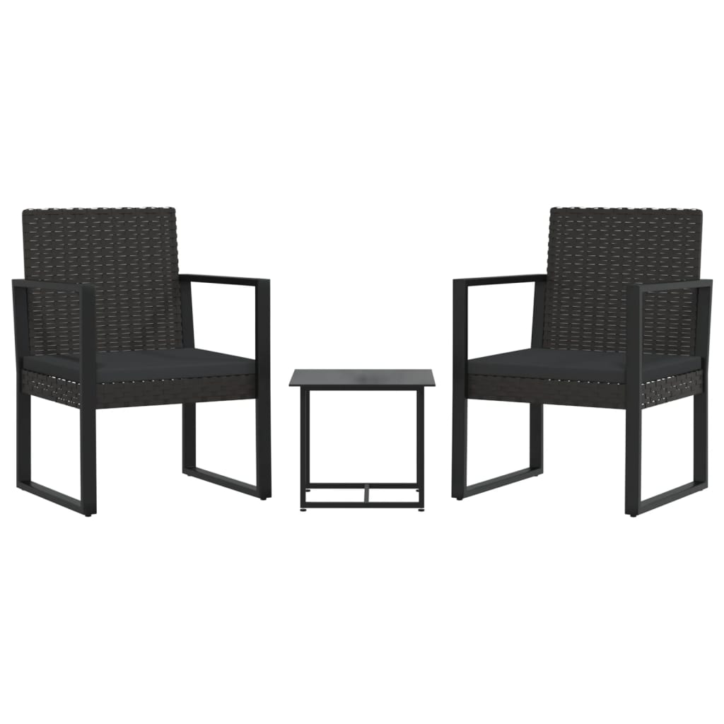 VidaXL Set De Muebles De Jardín 3 Pzas Y Cojines Ratán Sintético Negro
