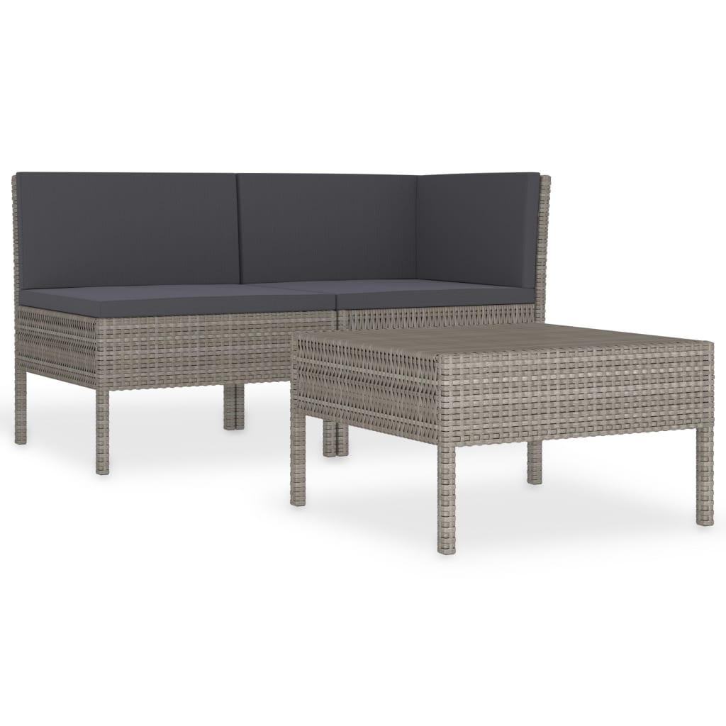 VidaXL Set De Muebles De Jardín 3 Pzas Y Cojines Ratán Sintético Gris