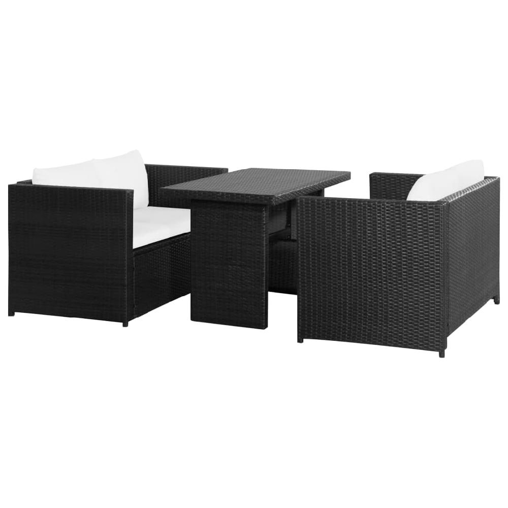 vidaXL Set de muebles de jardín 3 pzas y cojines ratán sintético negro