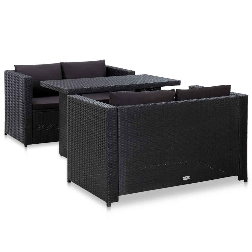 VidaXL Set De Muebles De Jardín 3 Pzas Y Cojines Ratán Sintético Negro