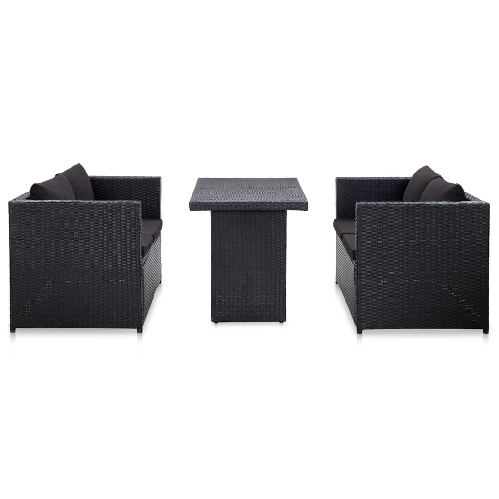vidaXL Set de muebles de jardín 3 pzas y cojines ratán sintético negro