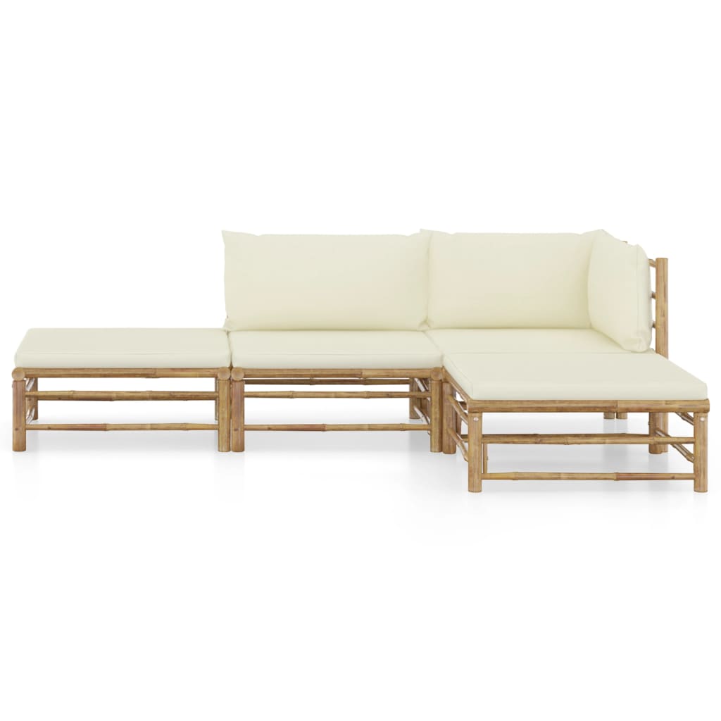 VidaXL Set De Muebles De Jardín 4 Piezas Bambú Y Cojines Blanco Crema
