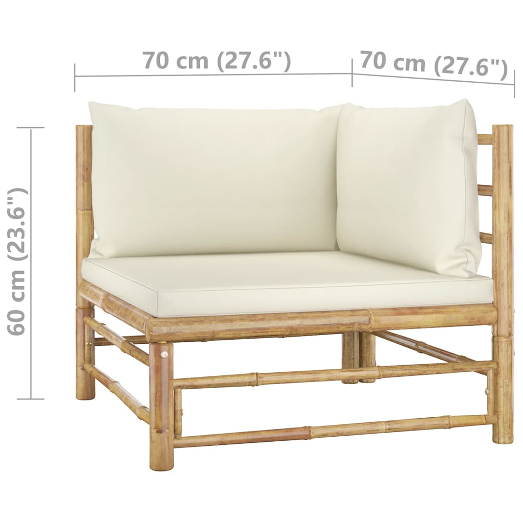VidaXL Set De Muebles De Jardín 4 Piezas Bambú Y Cojines Blanco Crema