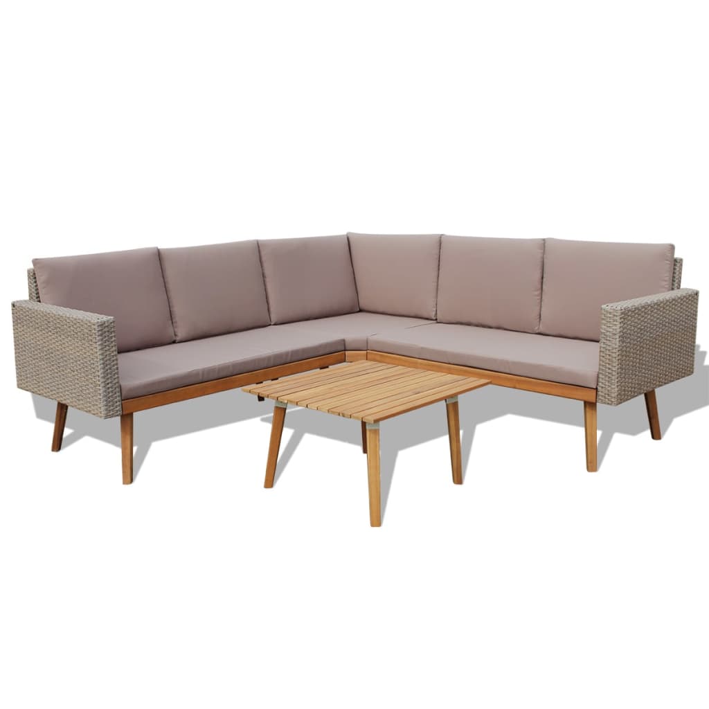 VidaXL Set De Muebles De Jardín 4 Piezas Y Cojines Ratán PE Gris