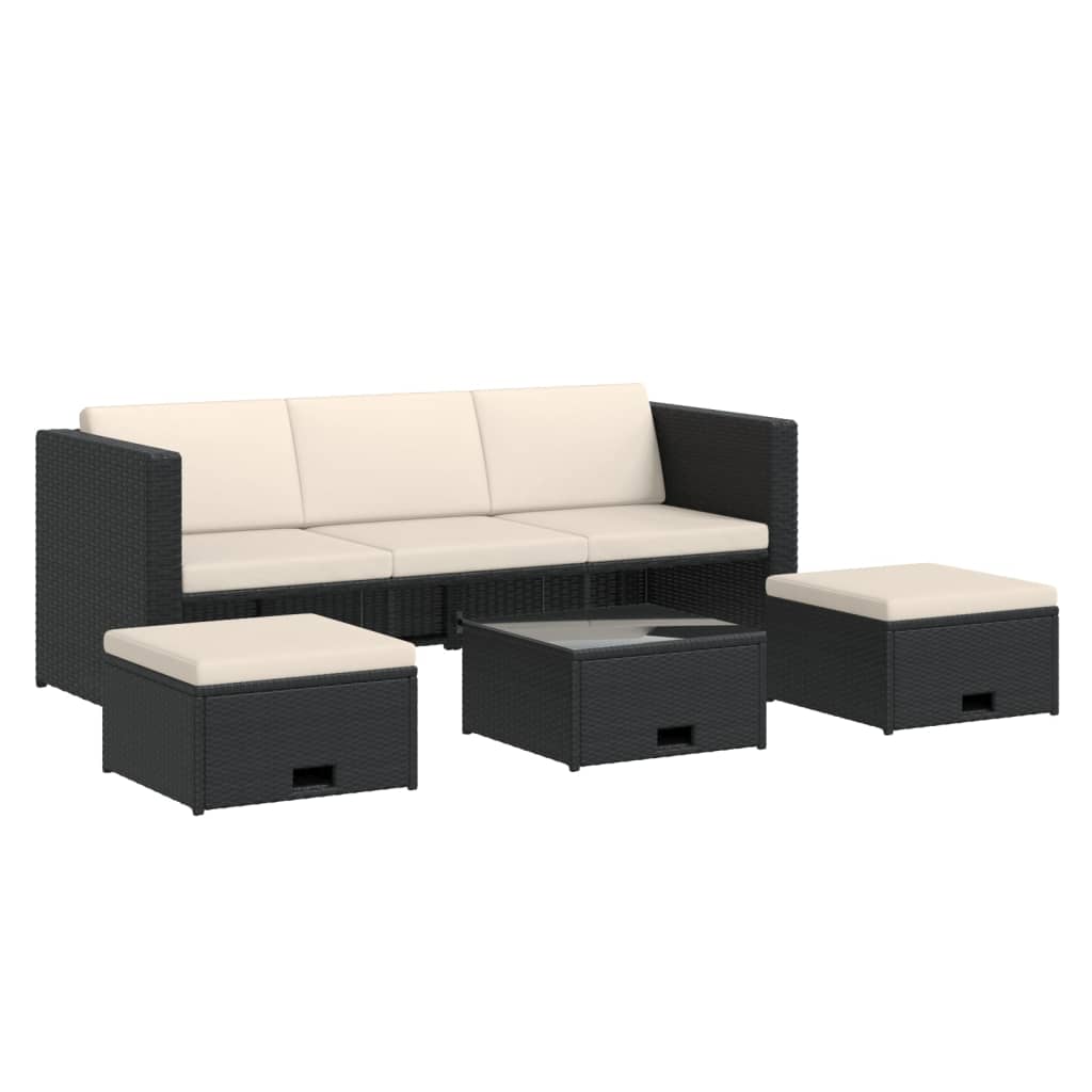 VidaXL Set De Muebles De Jardín 4 Pzas Y Cojines Ratán Sintético Negro
