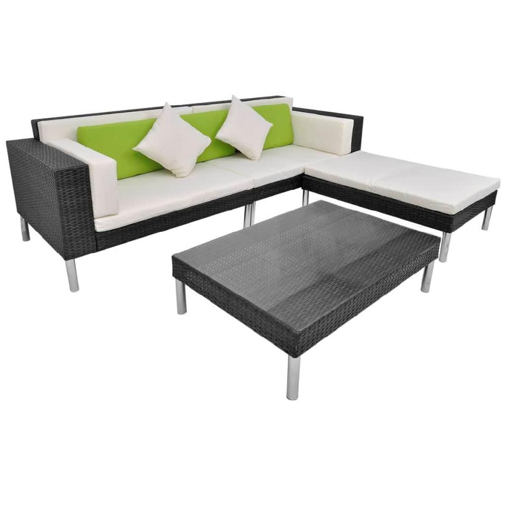 VidaXL Set De Muebles De Jardín 4 Pzas Y Cojines Ratán Sintético Negro