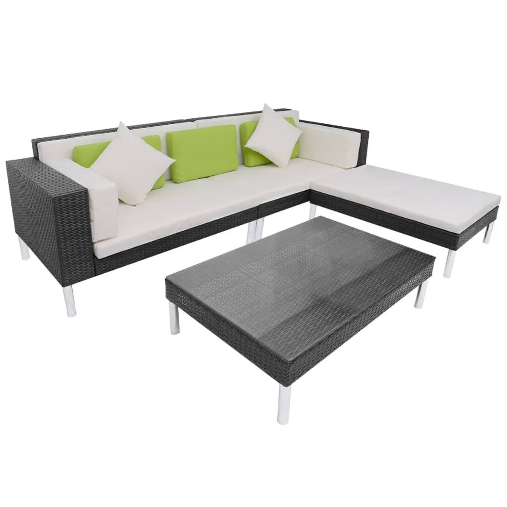 vidaXL Set de muebles de jardín 4 pzas y cojines ratán sintético negro