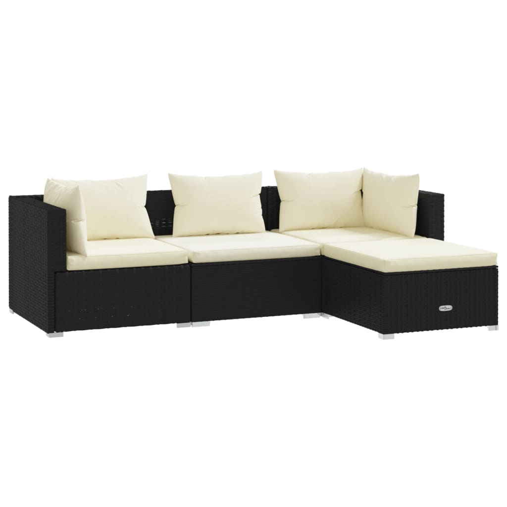 VidaXL Set De Muebles De Jardín 4 Pzas Y Cojines Ratán Sintético Negro