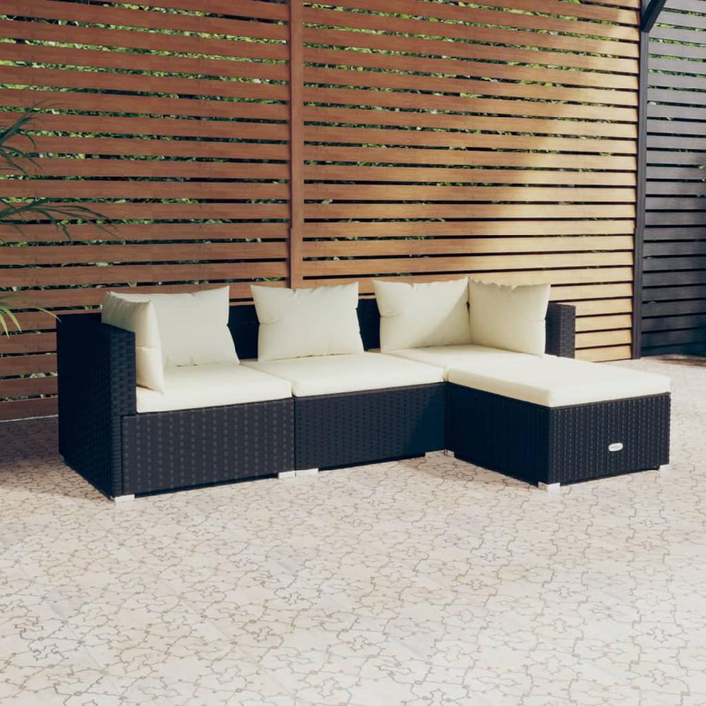 vidaXL Set de muebles de jardín 4 pzas y cojines ratán sintético negro
