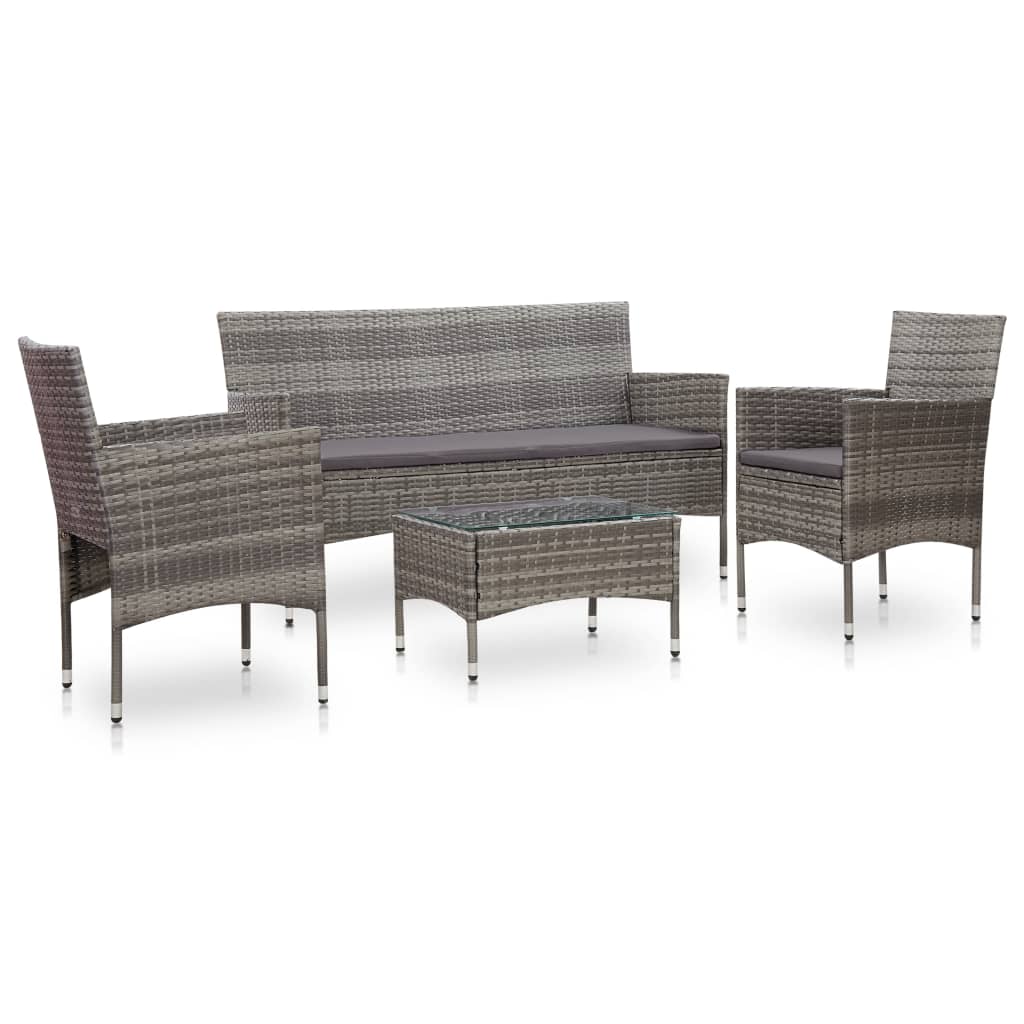 vidaXL Set de muebles de jardín 4 pzas y cojines ratán sintético gris